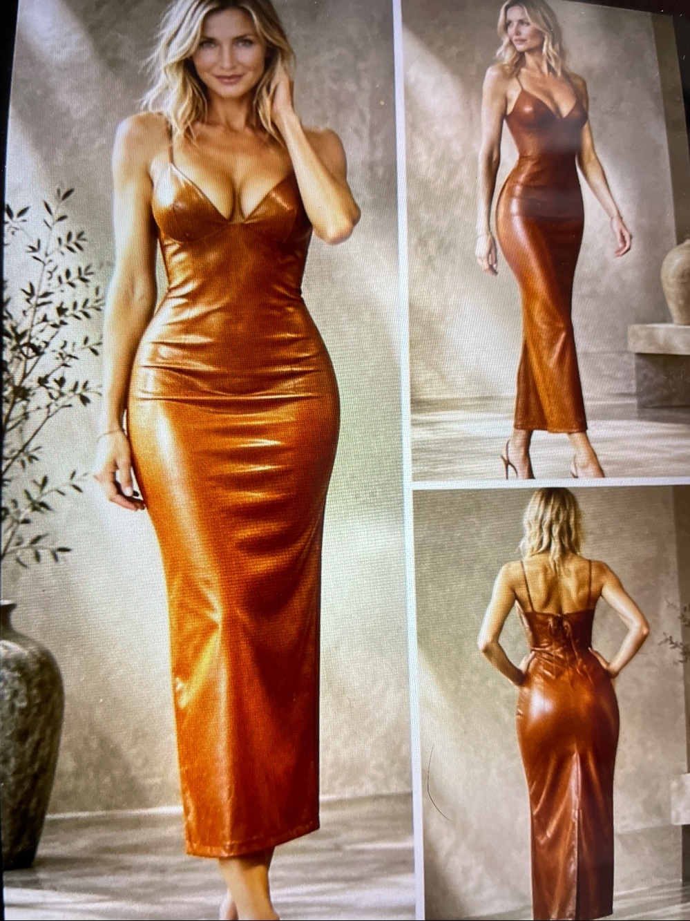 M  Smooth False Leather Brown Body on Dress
